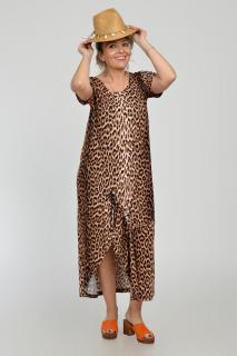 Rochie lunga A-line din tricot de vascoza cu siret la poale, imprimeu animal print