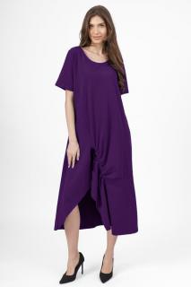 Rochie lunga A-line mov inchis, din tricot de bumbac cu siret la poale