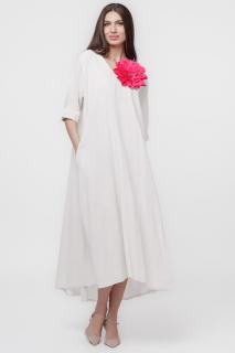 Rochie lunga A-line oversize, din in, alba
