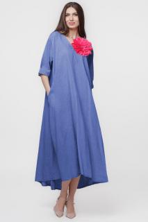 Rochie lunga A-line oversize, din in, albastru lavanda