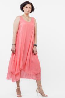 Rochie lunga A-line, suprapusa, din matase naturala, roz coral