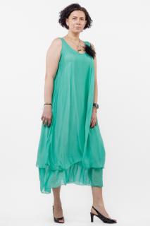 Rochie lunga A-line, suprapusa, din matase naturala, verde