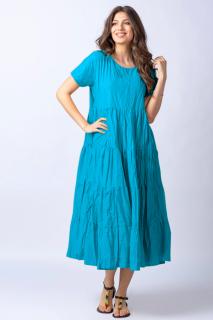 Rochie lunga albastru azur cu patru volane