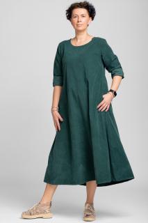 Rochie lunga din catifea reiata, A-line, verde inchis