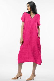 Rochie lunga din in cu funda pe spate, fucsia