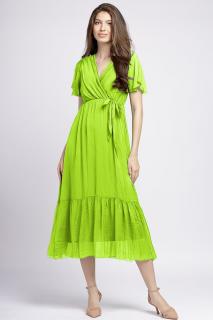 Rochie lunga din matase naturala cu bust petrecut, verde kiwi