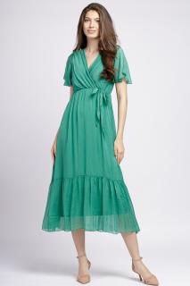 Rochie lunga din matase naturala cu bust petrecut, verde