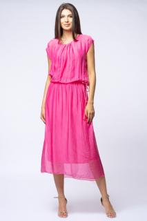 Rochie lunga din matase naturala fucsia, cu snur in talie