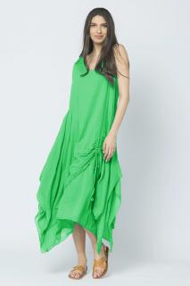 Rochie lunga in colturi, din batist de bumbac, verde crud