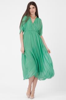 Rochie lunga in colturi, din matase naturala, cu bust petrecut, verde