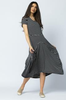 Rochie lunga in colturi, din tricot de bumbac, dungi bleumarin-alb