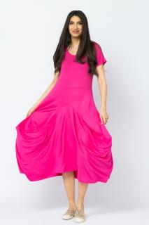 Rochie lunga in colturi, din tricot de bumbac, fucsia