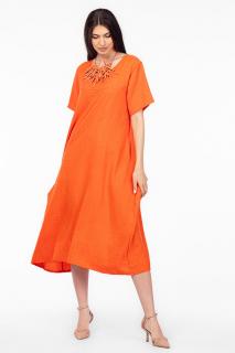 Rochie lunga portocalie din in mercerizat, marime oversize