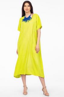 Rochie lunga verde lime din in mercerizat, marime oversize