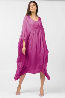 Rochie magenta in colturi, lunga, ampla, din matase naturala, cu detaliu sub bust