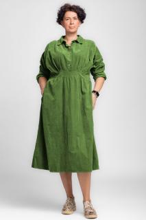 Rochie masura mare din catifea reiata taiata in talie, verde olive