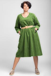 Rochie midi A-line din catifea reiata, cu curea, verde olive