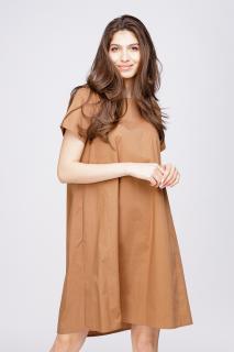 Rochie midi A-line, din poplin de bumbac, camel