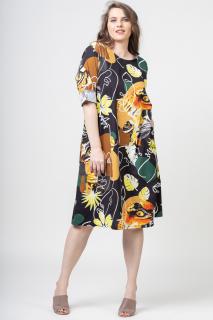 Rochie midi din bumbac cu imprimeu abstract pe fond negru