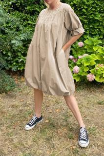 Rochie midi gogosar cu dantela, din poplin de bumbac, bej