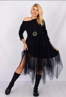 Rochie neagra  cu tulle in colturi