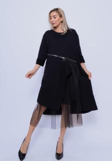 Rochie neagra din bumbac cu fermoar si tulle