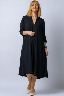 Rochie neagra oversize din tripluvoal cu decolteu in V