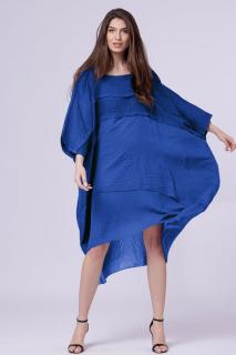 Rochie oversize, albastra , din in si batist de bumbac