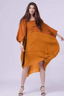 Rochie oversize, caramizie, din in si batist de bumbac