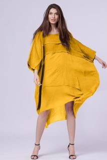 Rochie oversize, galben mustar, din in si batist de bumbac