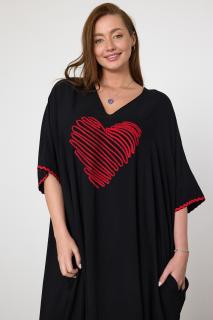 Rochie oversize neagra cu broderie inima rosie