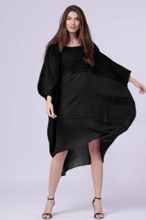 Rochie oversize, neagra, din in si batist de bumbac