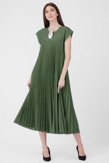 Rochie plisata  A-line lunga, material fin si usor creponat, kaki