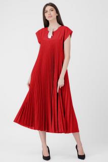 Rochie plisata  A-line lunga, material fin si usor creponat, rosie