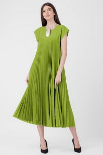 Rochie plisata  A-line lunga, material fin si usor creponat, verde oliv