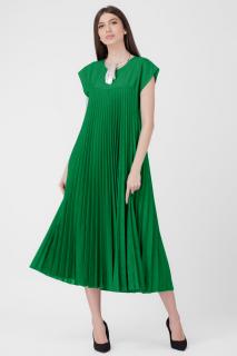 Rochie plisata  A-line lunga, material fin si usor creponat, verde