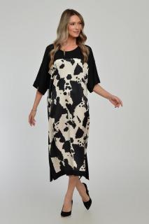 Rochie satinata, lunga, dreapta, cu imprimeu animal print alb-negru