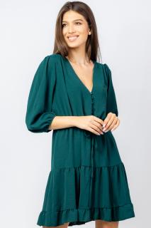 Rochie scurta din voal cu maneci 3 4 si volanase, verde Gucci