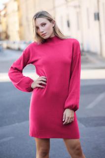 Rochie scurta tricotata cu maneca bufanta, fucsia