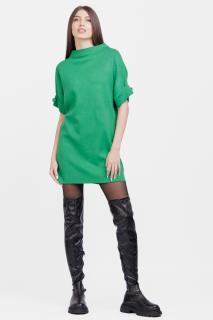 Rochie scurta tricotata, cu maneca scurta si nasture, din vascoza, verde