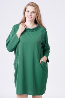 Rochie scurta verde cu guler intors si buzunare