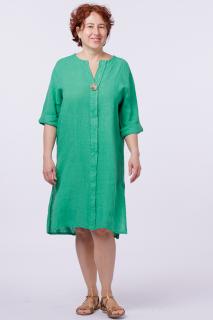 Rochie tunica din in verde, cu nasture metalic decorativ