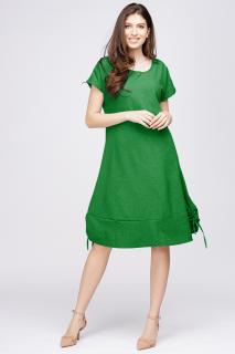 Rochie uni  A line  din in mercerizat cu sireturi laterale, verde deschis