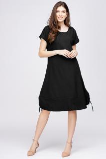 Rochie uni  A line  din in mercerizat neagra, cu sireturi laterale