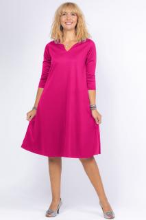 Rochie uni fucsia  A line  midi, cu decolteu traditional