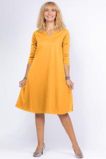 Rochie uni galbena  A line  midi, cu decolteu traditional