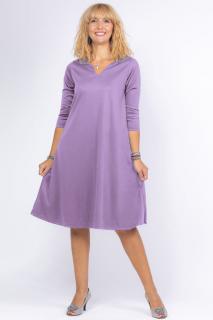 Rochie uni lila  A line  midi, cu decolteu traditional