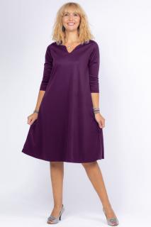 Rochie uni mov inchis  A line  midi, cu decolteu traditional