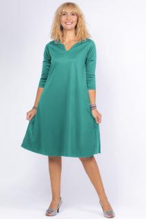 Rochie uni turcoaz  A line  midi, cu decolteu traditional