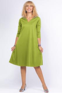 Rochie uni verde deschis  A line  midi, cu decolteu traditional